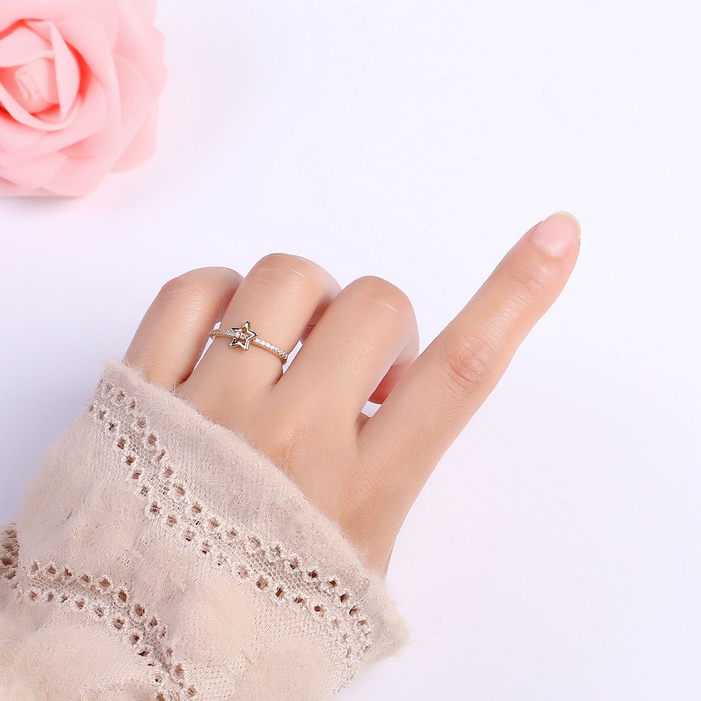 1pc Star of the Universe 18k Gold Ring, CZ Milkyway Adjustable Gold Ring, Simple Ring,Circle Ring- R-490