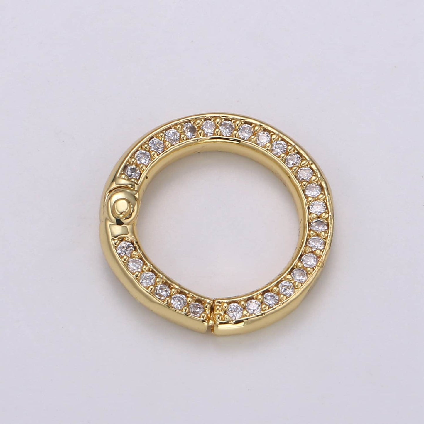 1 pc Double Sided CZ Pave Gold Spring Gate Ring, 15 mm Push Gate ring, Charm Holder Clasp for Connector, Wristlet Holder K103, K104