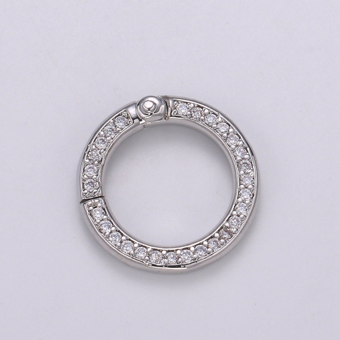 1 pc Double Sided CZ Pave Gold Spring Gate Ring, 15 mm Push Gate ring, Charm Holder Clasp for Connector, Wristlet Holder K103, K104