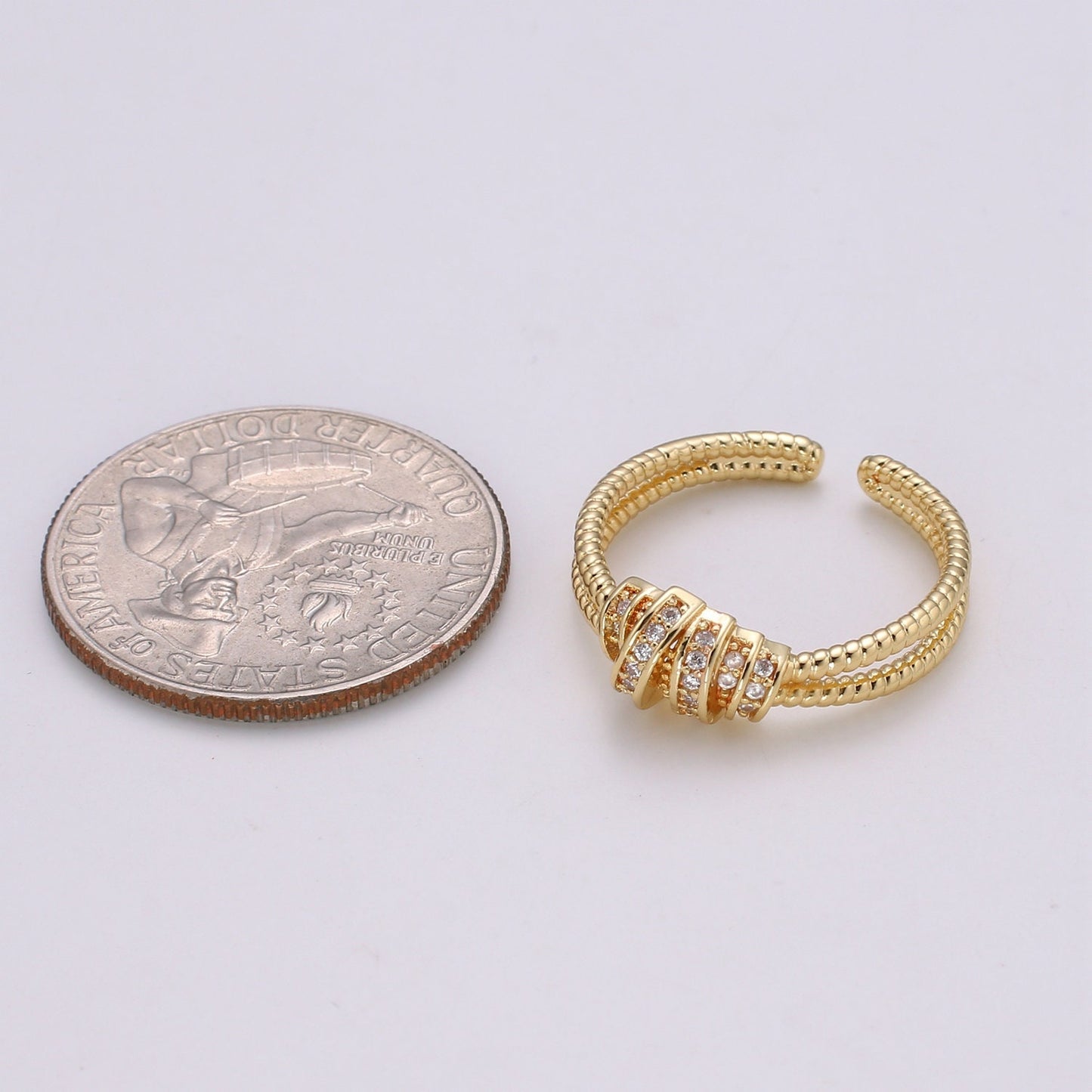 1pc Croissants Pave CZ 24K Gold Plated Ring, Cubic Adjustable Gold Ring, Simple Ring,Clear Cubic Zirconia Ring-186