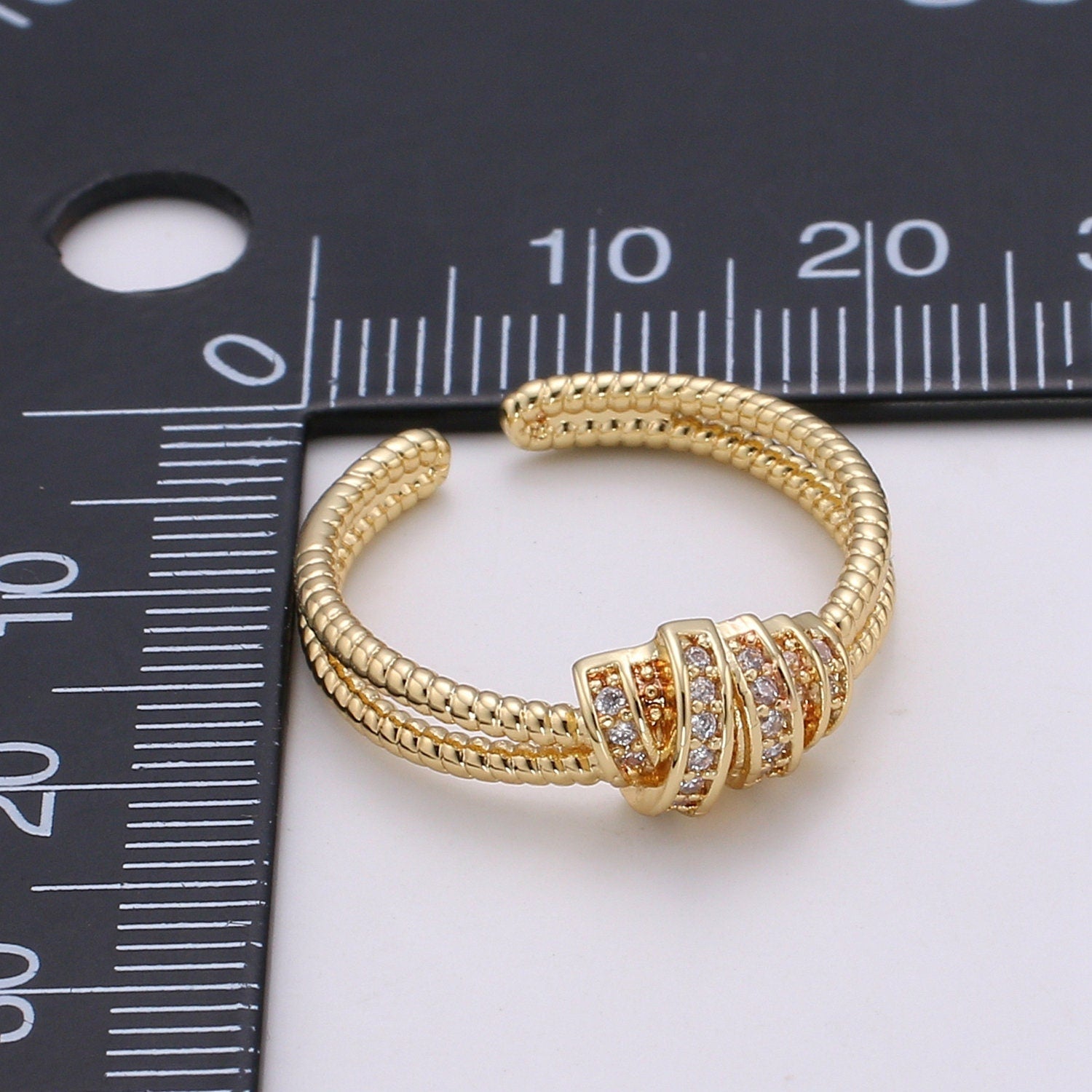 1pc Croissants Pave CZ 24K Gold Plated Ring, Cubic Adjustable Gold Ring, Simple Ring,Clear Cubic Zirconia Ring-186