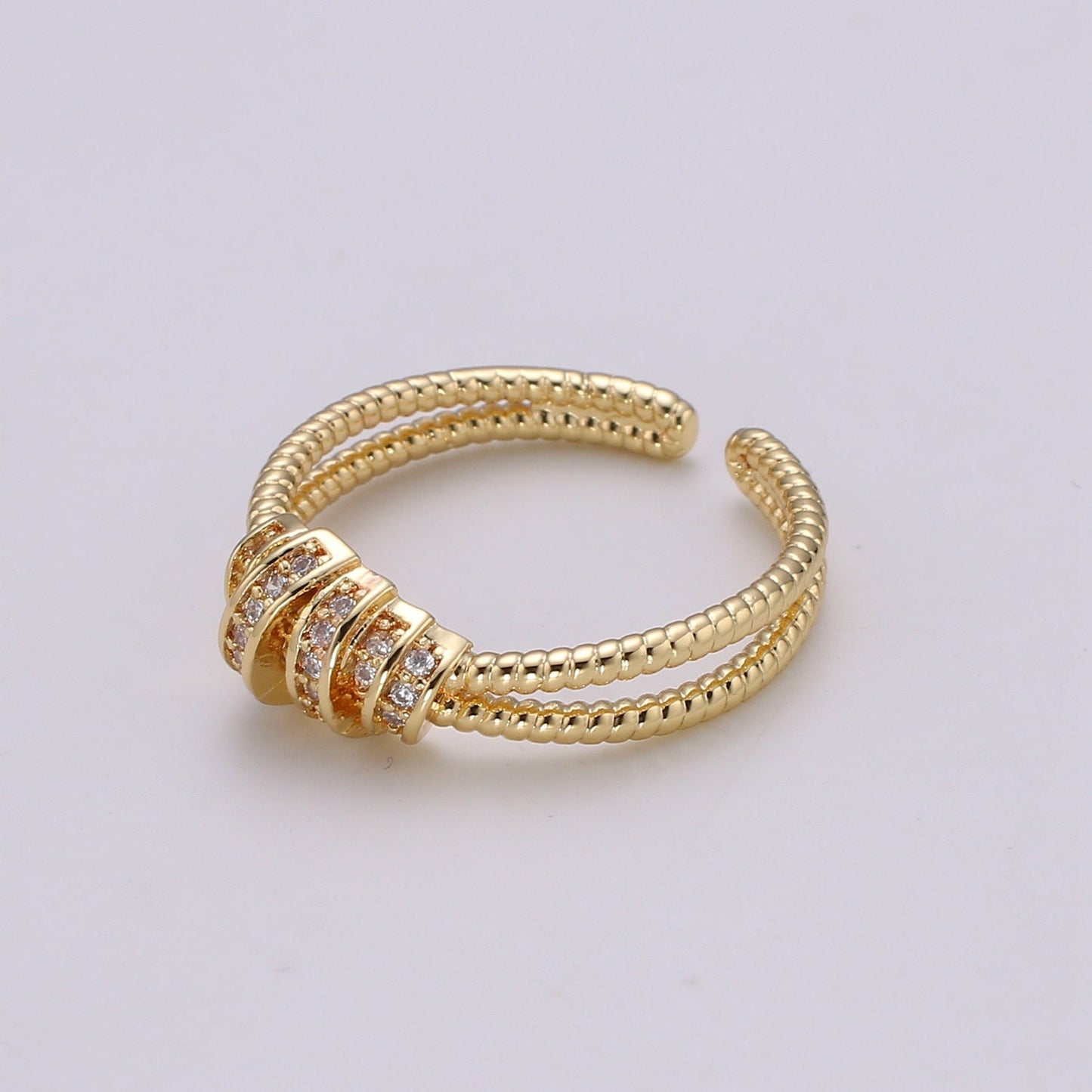 1pc Croissants Pave CZ 24K Gold Plated Ring, Cubic Adjustable Gold Ring, Simple Ring,Clear Cubic Zirconia Ring-186
