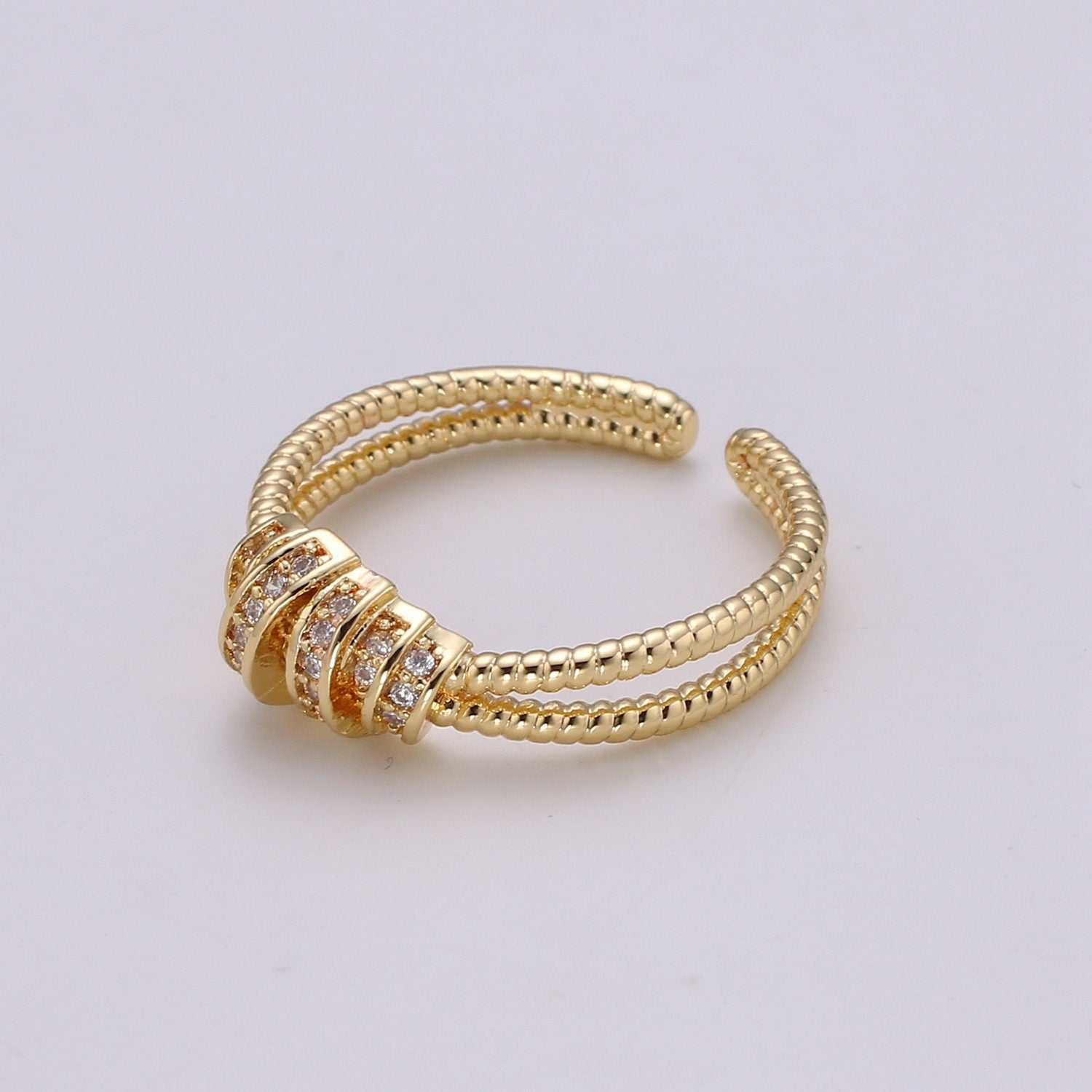 1pc Croissants Pave CZ 24K Gold Plated Ring, Cubic Adjustable Gold Ring, Simple Ring,Clear Cubic Zirconia Ring-186