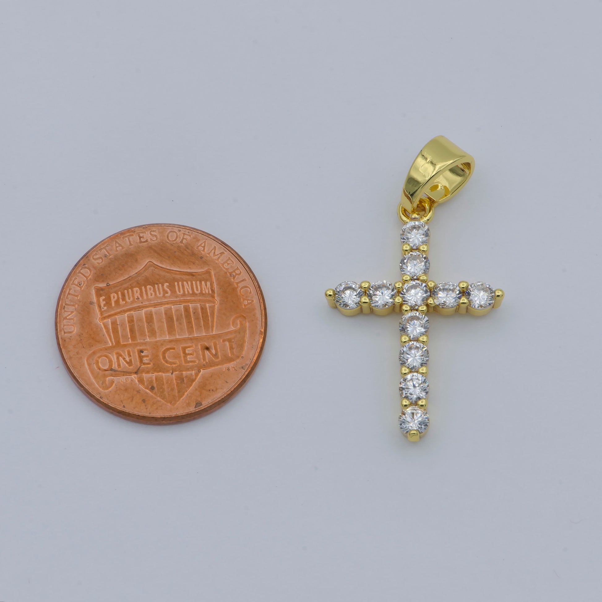 29.5 x 16mm Pave Cubic Cross 24K gold filled Pendant, CZ 24K pendant, Bracelet Charm, Necklace Pendant, 24k Gold Jewelry | H-730
