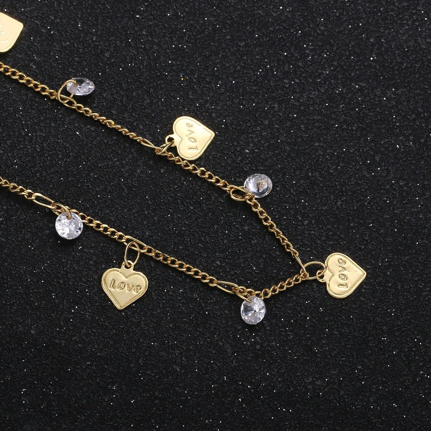 Love Charm 24K Gold Cubic Chain by Yard, Polaris 4mm CZ Charm Specialty Link Chain , Heart 7.6mm x6.3mm. Chain 0.7mm Thick,Roll-323
