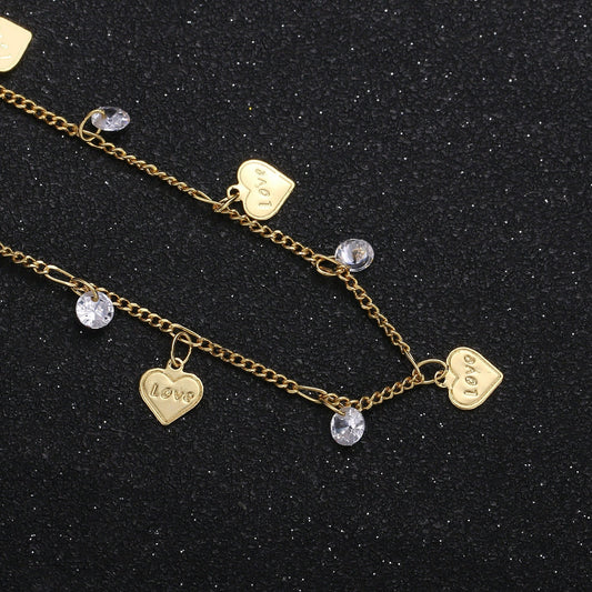 Love Charm 24K Gold Cubic Chain by Yard, Polaris 4mm CZ Charm Specialty Link Chain , Heart 7.6mm x6.3mm. Chain 0.7mm Thick,Roll-323