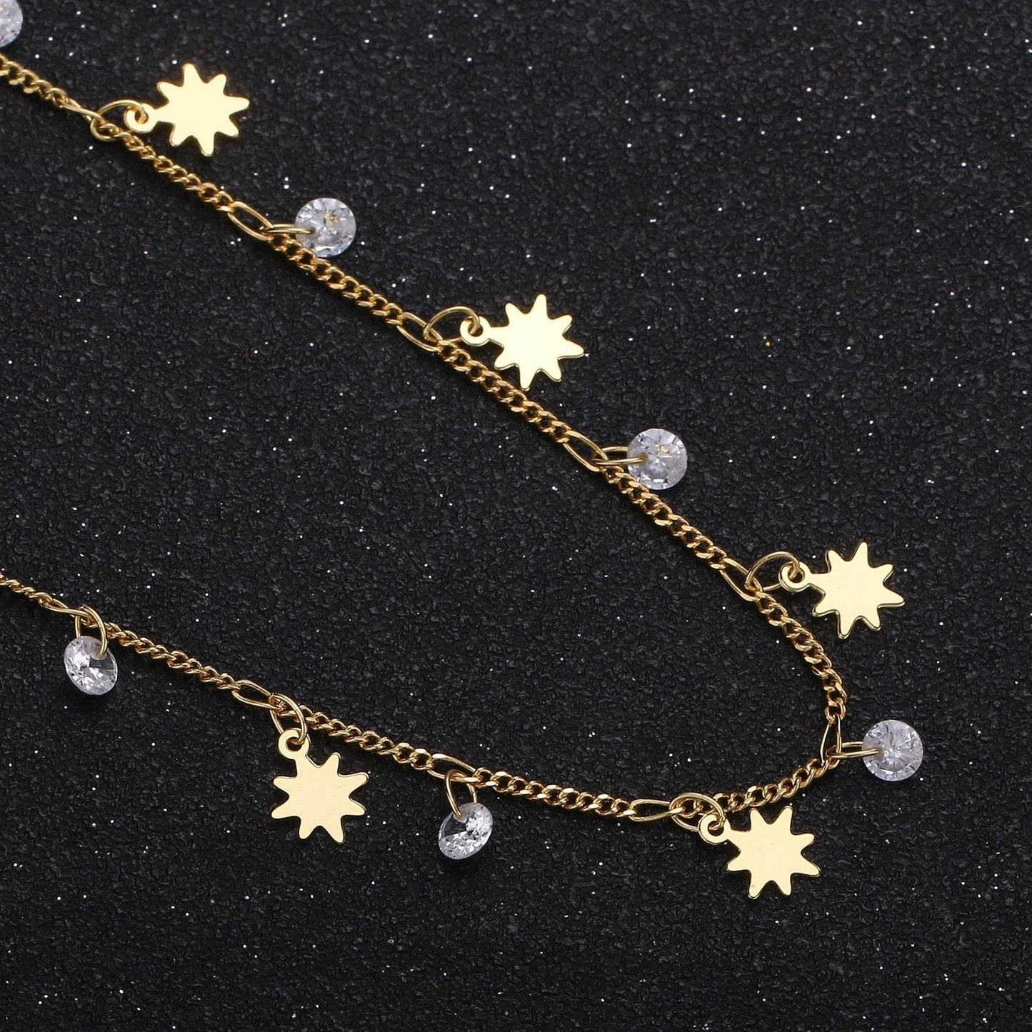North Star 24K Gold Cubic Chain by Yard, Polaris CZ Charm Specialty Link Chain by Foot, Star 6.8mm x6.8mm Chain 0.7mm Thick,Roll-324