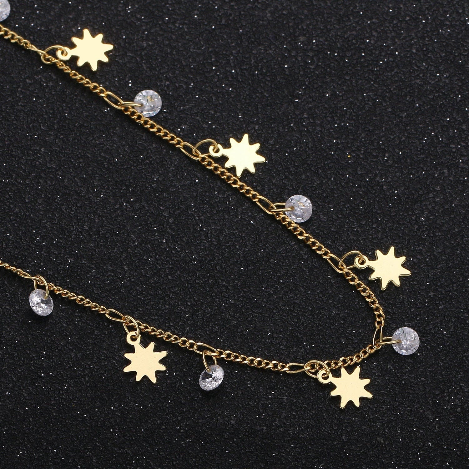 North Star 24K Gold Cubic Chain by Yard, Polaris CZ Charm Specialty Link Chain by Foot, Star 6.8mm x6.8mm Chain 0.7mm Thick,Roll-324