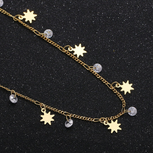 North Star 24K Gold Cubic Chain by Yard, Polaris CZ Charm Specialty Link Chain by Foot, Star 6.8mm x6.8mm Chain 0.7mm Thick,Roll-324
