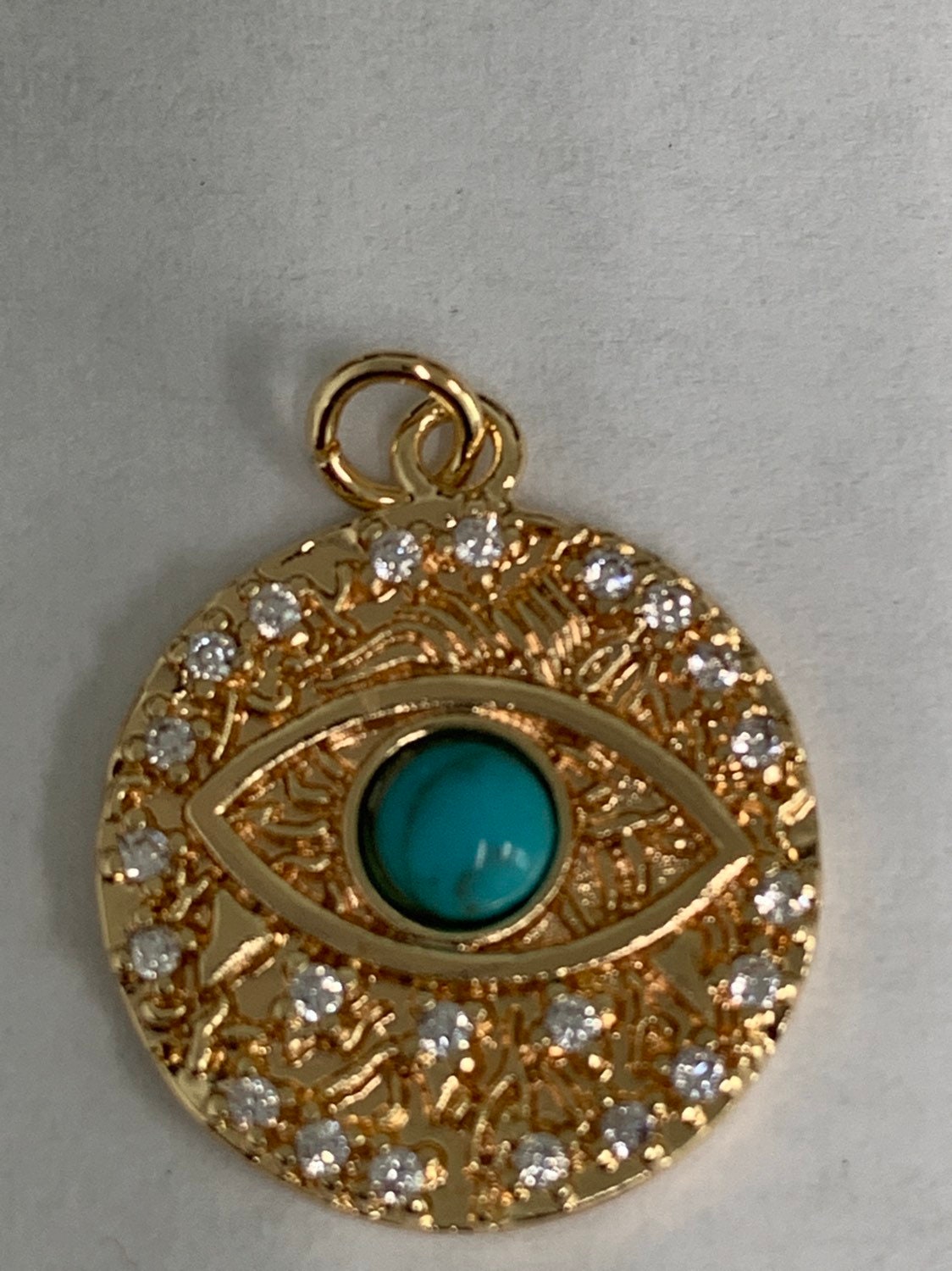1Pcs Micro Pave Gold Evil Eye White or Blue Opal Charm 24K Round Disc Charm for Necklace Earring Bracelet Component, chgf-706