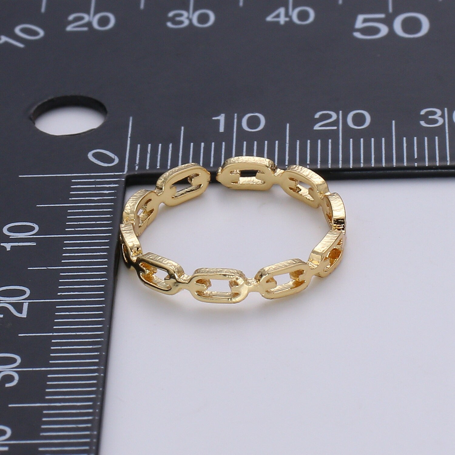 1pc Frienship Link Chain Gold Ring, Adjustable Gold Curb Ring, Link O Ring, Shiny Rolo Strand Ring for DIY Jewelry, R-526
