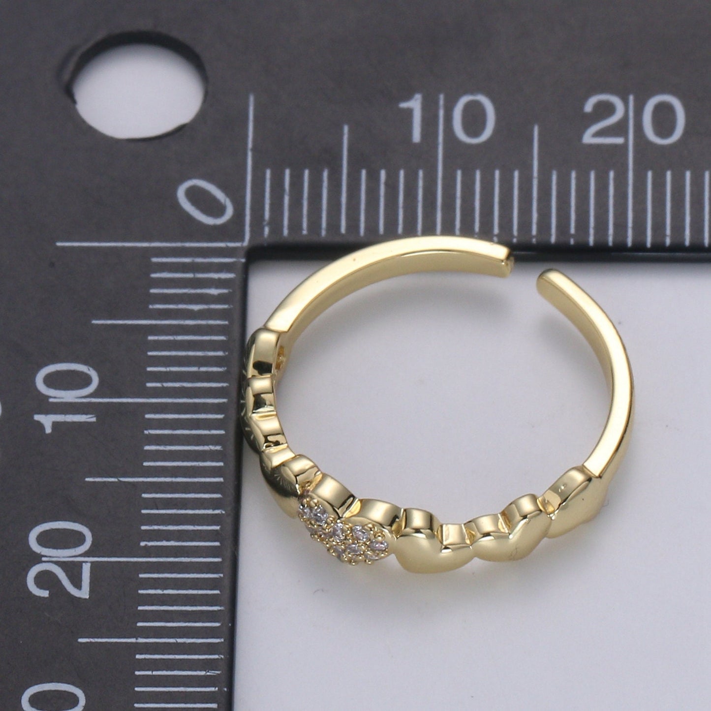 1pc Hearts 14K Gold Ring, Adjustable Gold Curb Ring, Simple CZ Love Ring, Tender Care Cubic Ring. 390