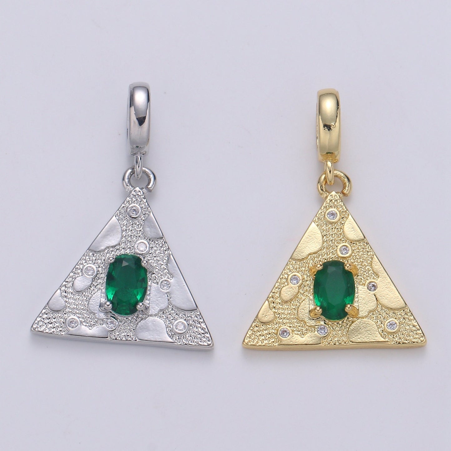 Emerald Cubic Zirconia Charms Pendants-Topo Garden CZ 24K Gold  Medieval Charm, Triangle Pendant Necklace Bracelet Supply.H-255,H-258