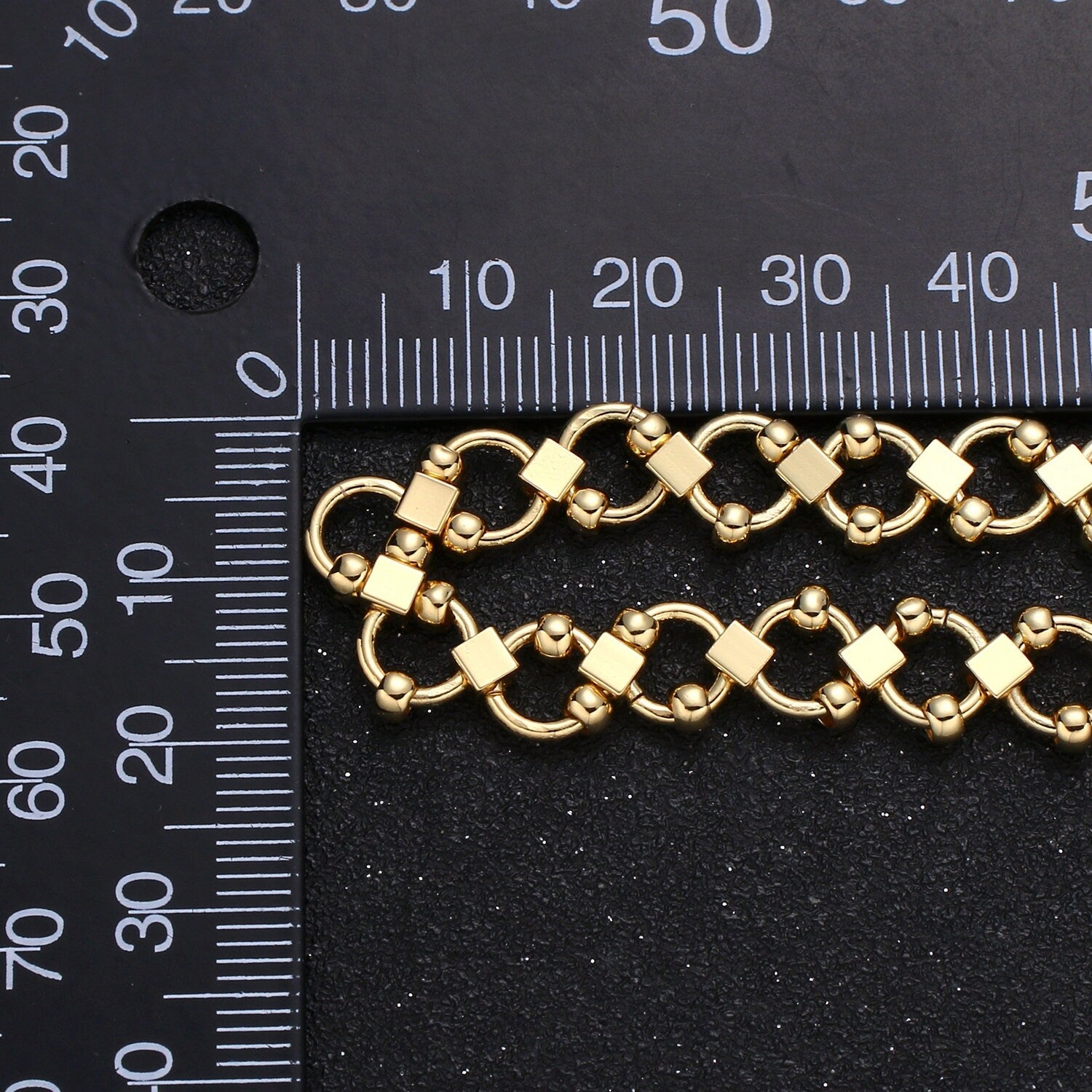 14K Gold Circle w/ moving Balls Chain by Yard, double sided Chain, Wholesale bulk Roll Chain for Jewelry Making Roll-487