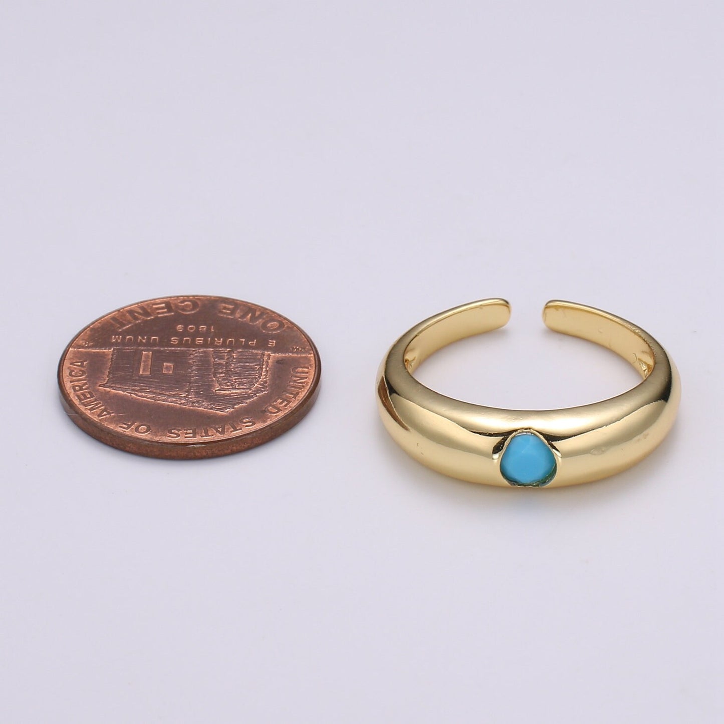 1pc Solitaire Blue,Clear,Red, Green & Teal CZ 24K Gold Ring, Cubic Adjustable Gold Band Ring, Simple Ring, Cubic Zirconia Ring- 360