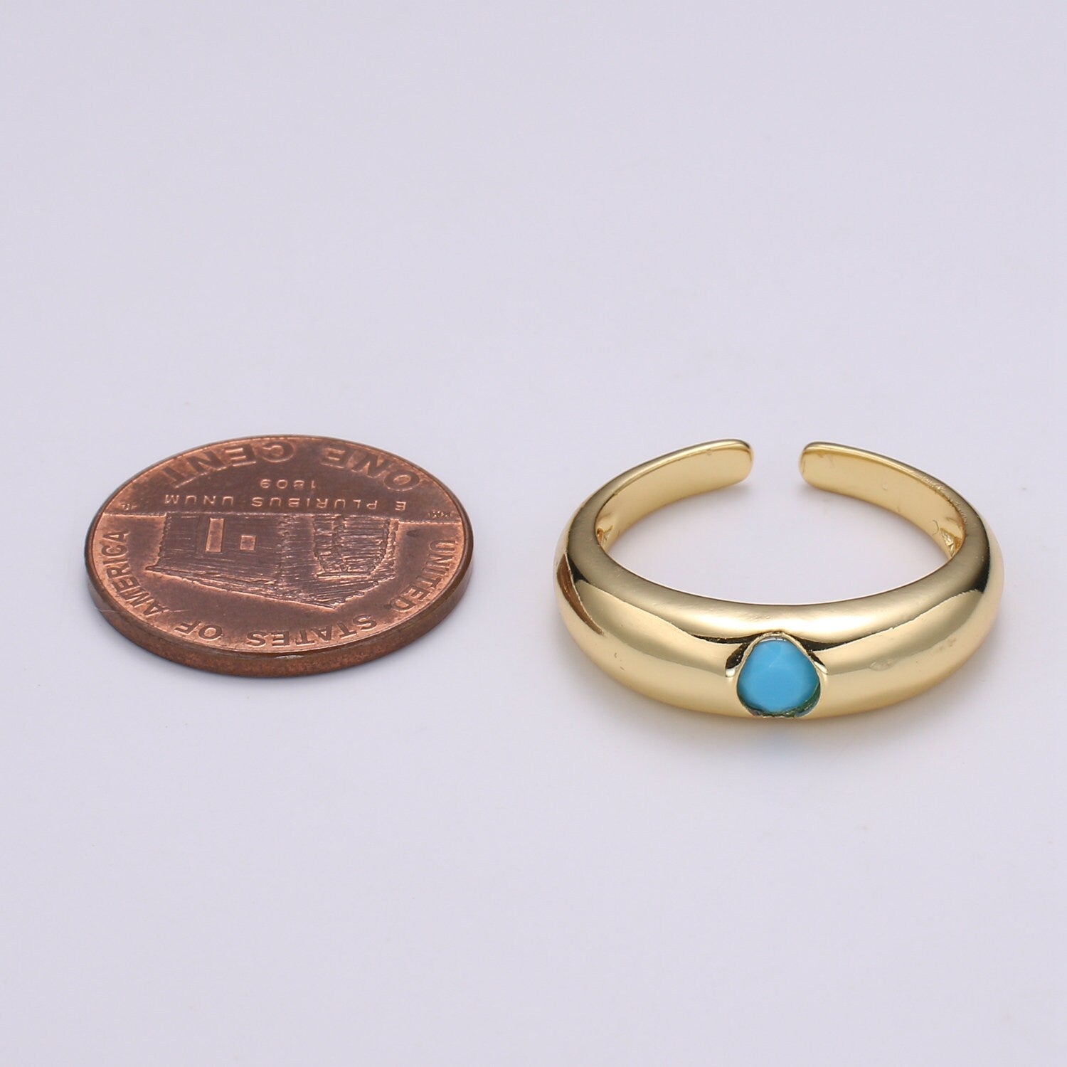 1pc Solitaire Blue,Clear,Red, Green & Teal CZ 24K Gold Ring, Cubic Adjustable Gold Band Ring, Simple Ring, Cubic Zirconia Ring- 360