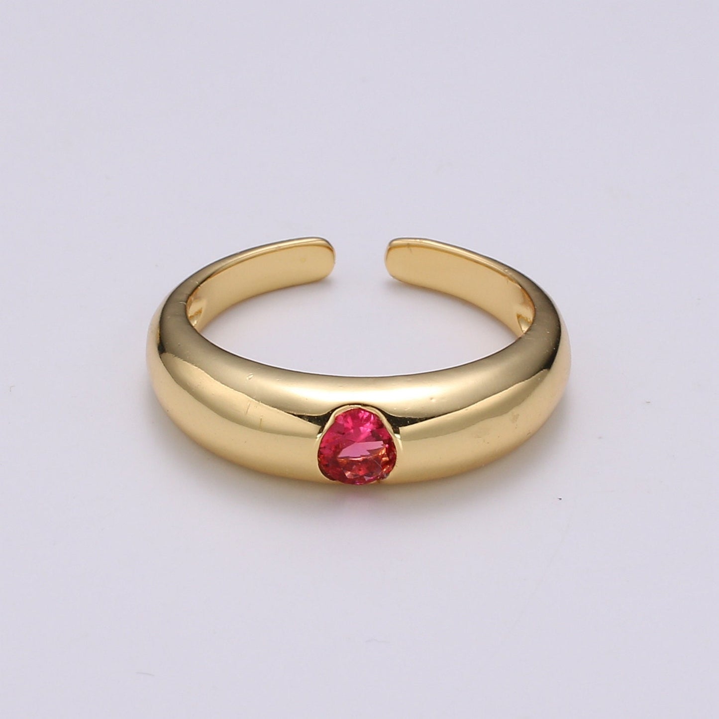1pc Solitaire Blue,Clear,Red, Green & Teal CZ 24K Gold Ring, Cubic Adjustable Gold Band Ring, Simple Ring, Cubic Zirconia Ring- 360