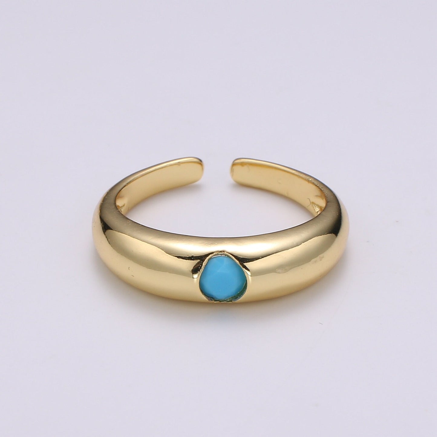 1pc Solitaire Blue,Clear,Red, Green & Teal CZ 24K Gold Ring, Cubic Adjustable Gold Band Ring, Simple Ring, Cubic Zirconia Ring- 360
