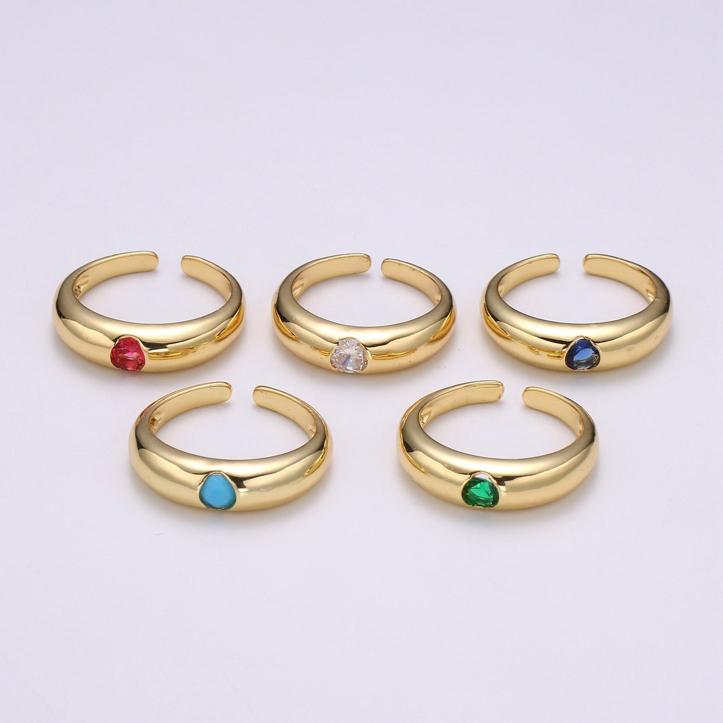 1pc Solitaire Blue,Clear,Red, Green & Teal CZ 24K Gold Ring, Cubic Adjustable Gold Band Ring, Simple Ring, Cubic Zirconia Ring- 360