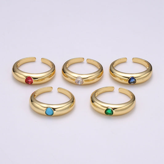 1pc Solitaire Blue,Clear,Red, Green & Teal CZ 24K Gold Ring, Cubic Adjustable Gold Band Ring, Simple Ring, Cubic Zirconia Ring- 360