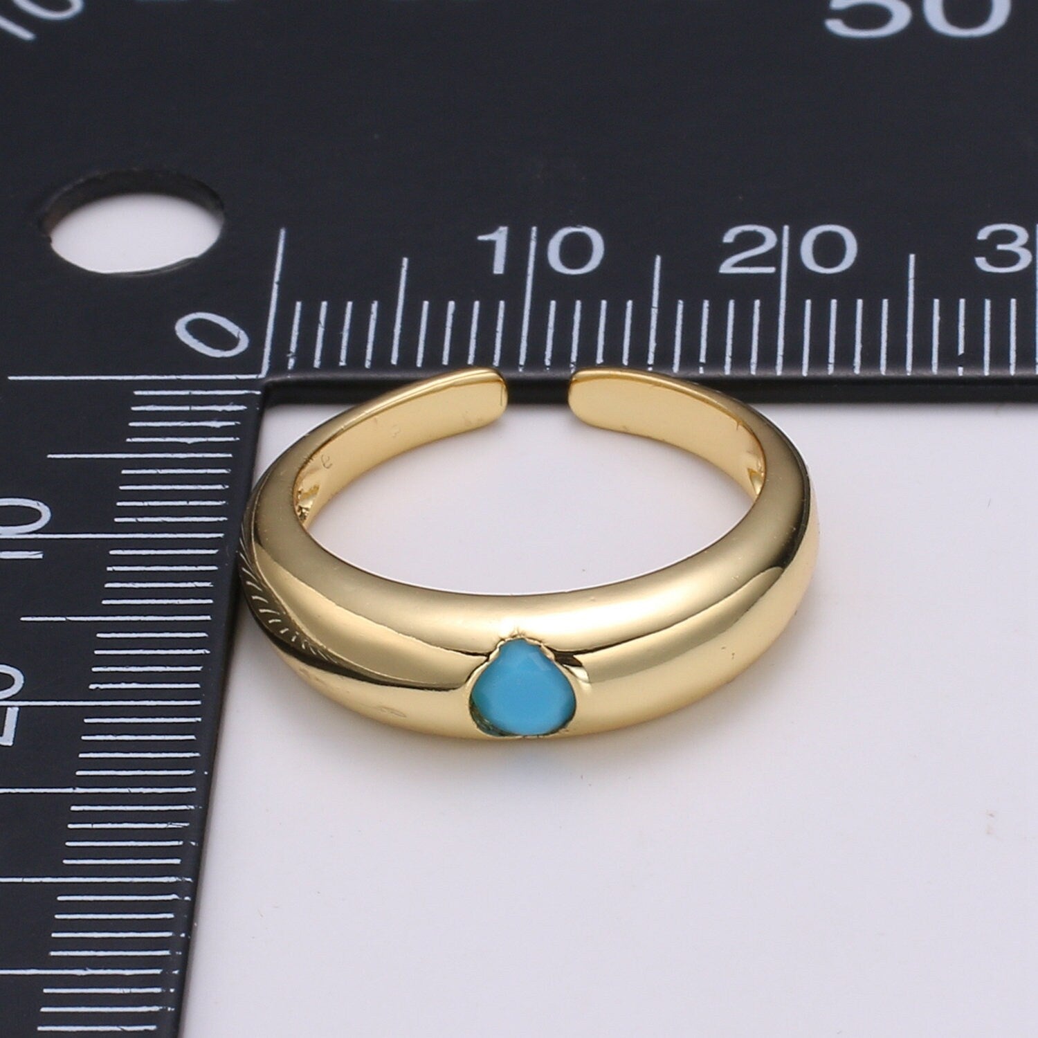 1pc Solitaire Blue,Clear,Red, Green & Teal CZ 24K Gold Ring, Cubic Adjustable Gold Band Ring, Simple Ring, Cubic Zirconia Ring- 360