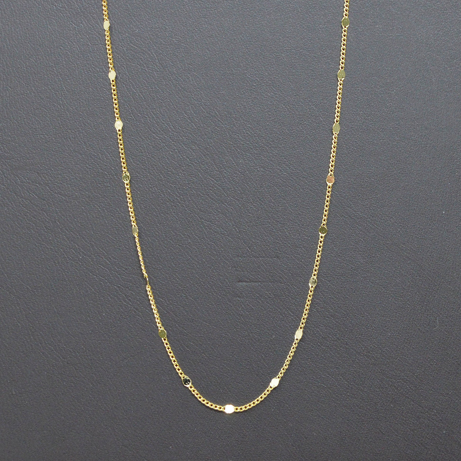 15.9' Ready to Use 24K Gold Plated Thin Rolo Circle plate sequence Chain, Layering Dainty Necklace, For Pendant Charm Necklace,1006