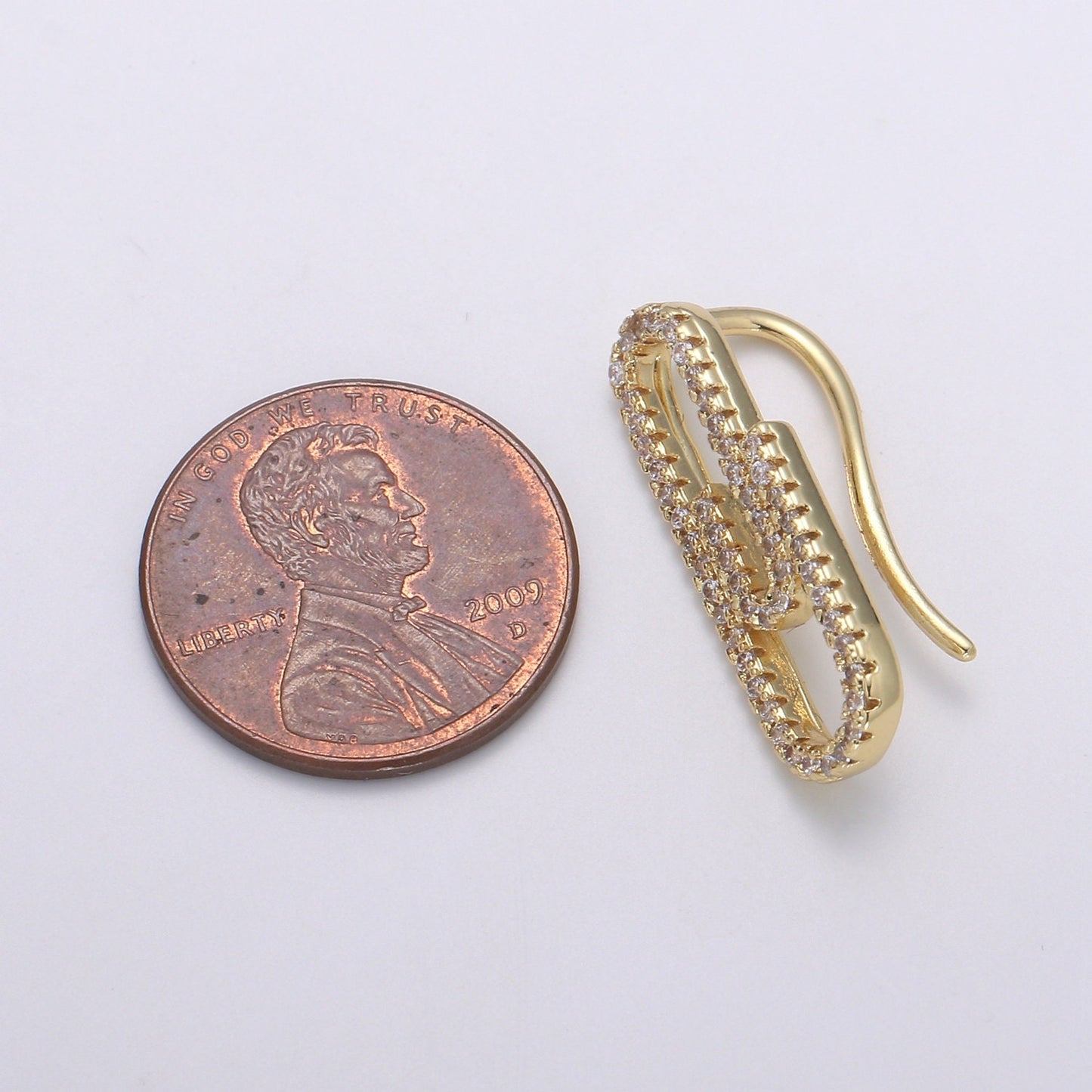 1 Pair Paper Clip Cubic Pave Gold Drop Earring Paper clip Pave CZ Fish Loop Earring, Gold Micro Pave Earcuff, Tie Clips, P-001