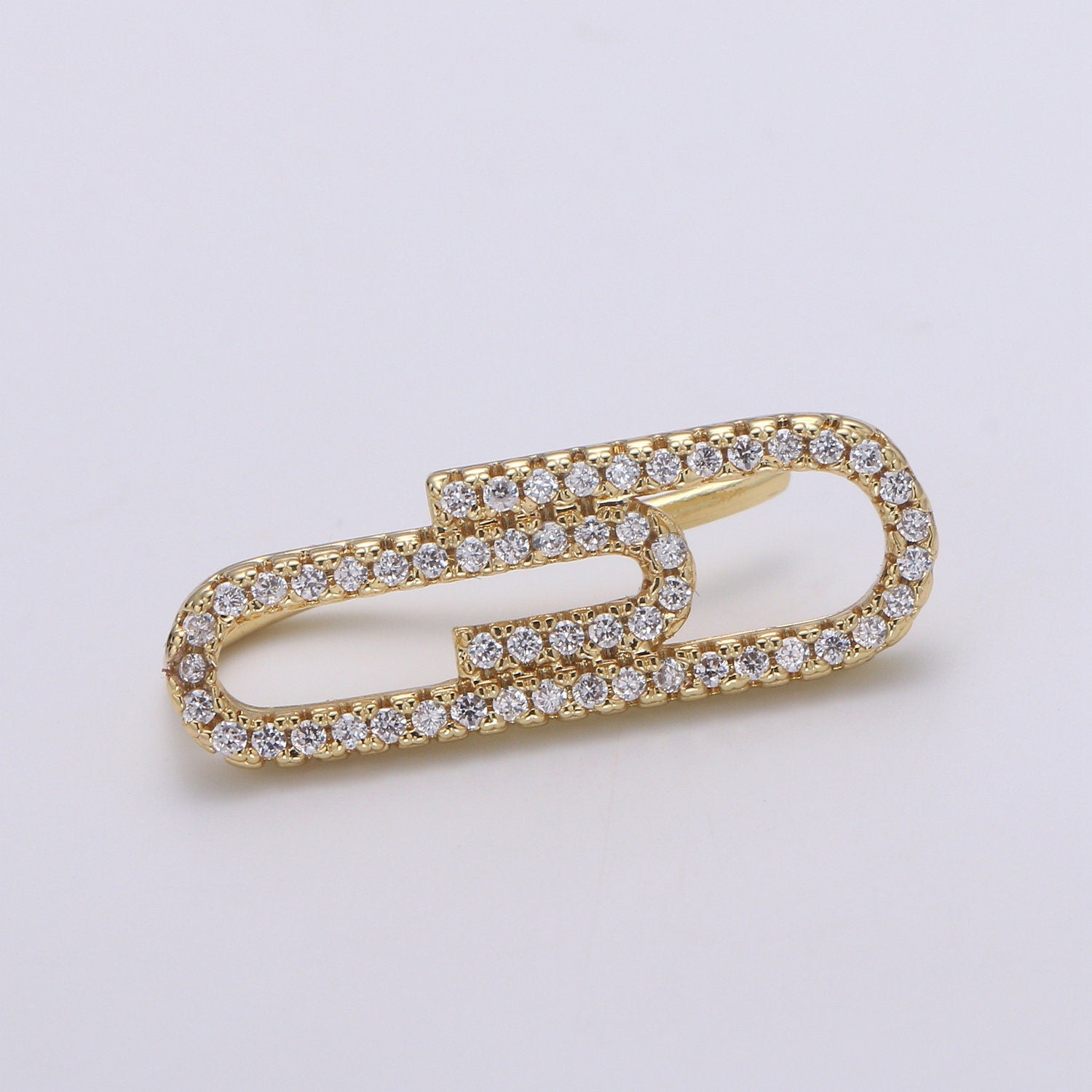 1 Pair Paper Clip Cubic Pave Gold Drop Earring Paper clip Pave CZ Fish Loop Earring, Gold Micro Pave Earcuff, Tie Clips, P-001