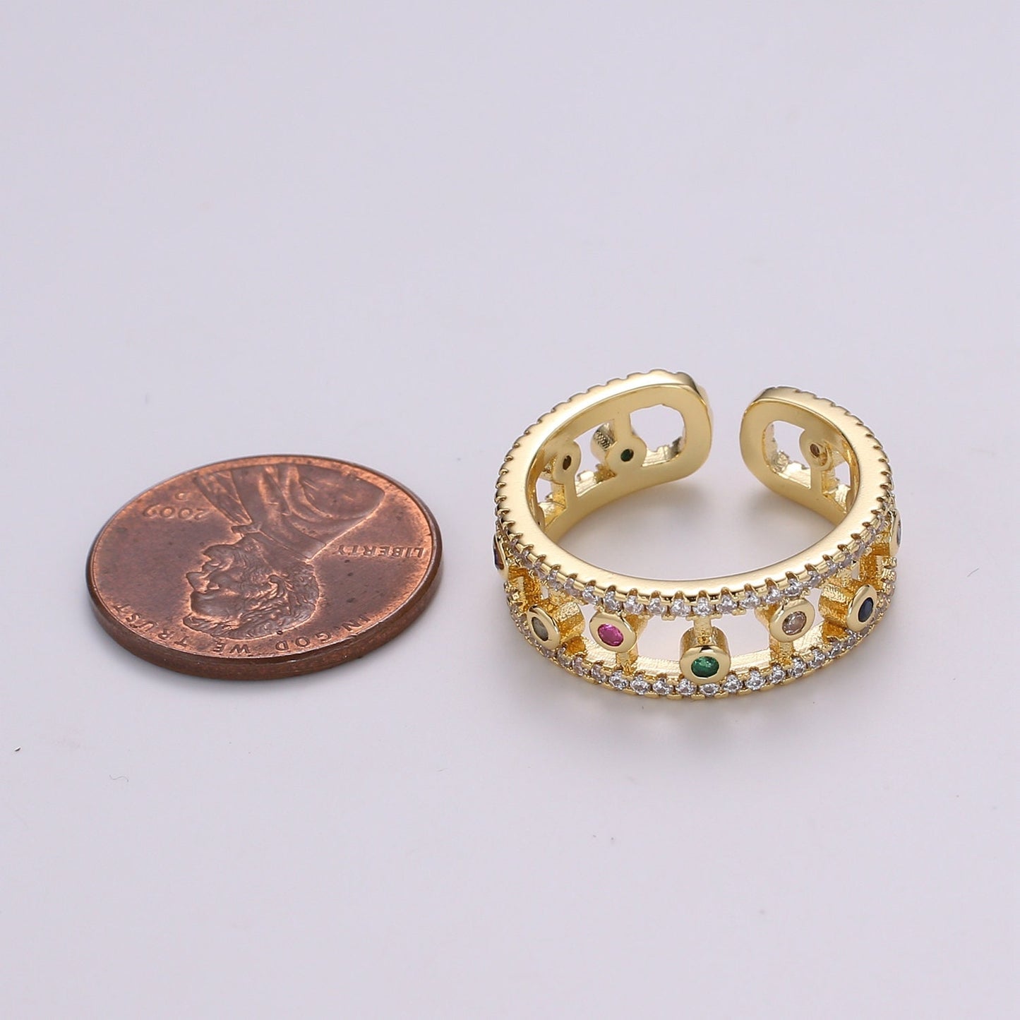 Adjustable double band ring, statement ring, dainty gold ring, gold Cubic Colorful ring for stackable jewelry US Size 6