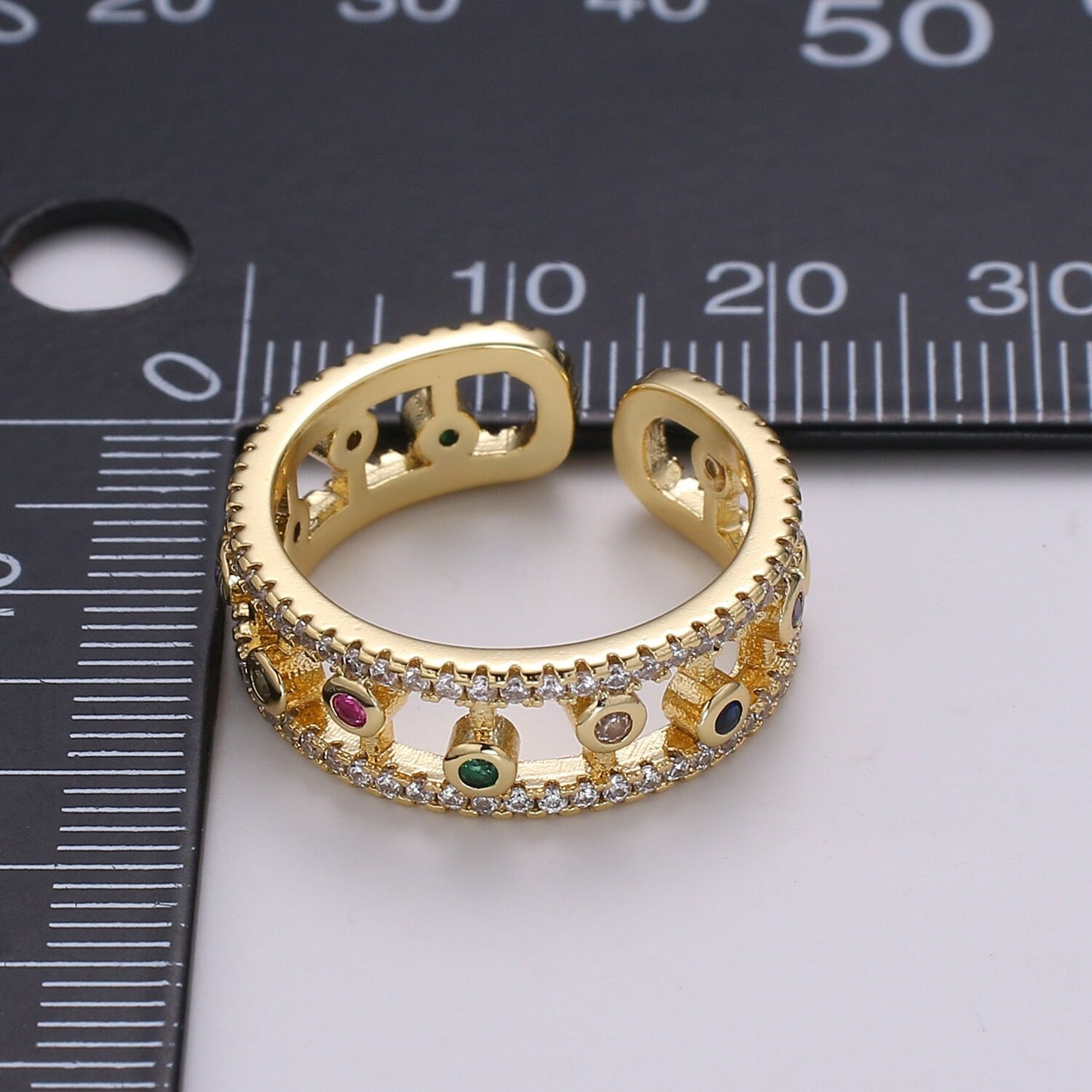Adjustable double band ring, statement ring, dainty gold ring, gold Cubic Colorful ring for stackable jewelry US Size 6
