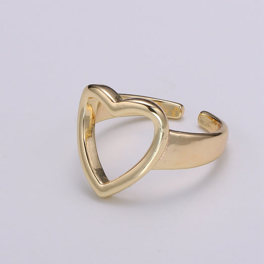 Love Gold Ring, Heart Adjustable Gold Curb Ring, Simple Ring, Love Ring,R-453