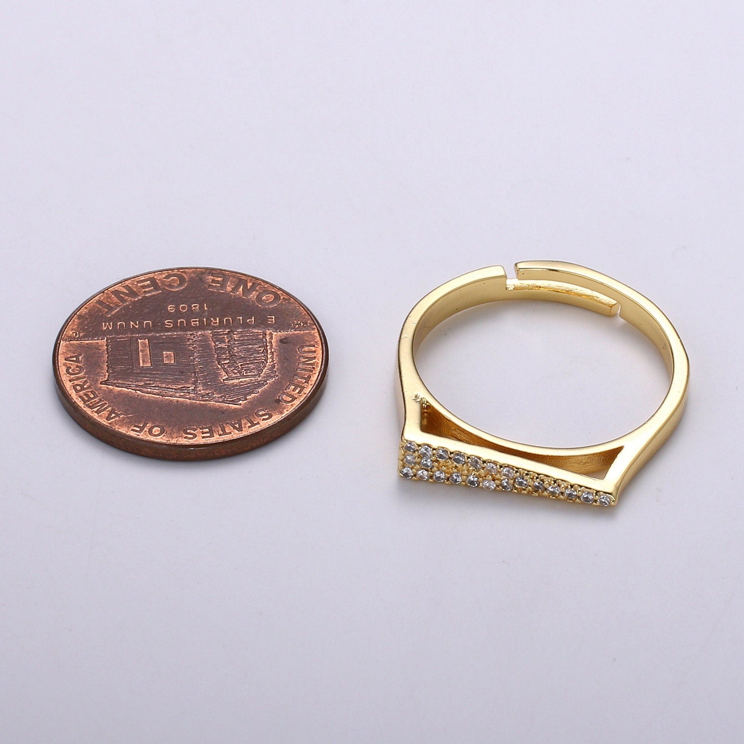 1pc Clear CZ Love Gold Ring, Dart Cubic Adjustable Gold Curb Ring, Simple Ring, Clear Cubic Zirconia Ring,Ring-350