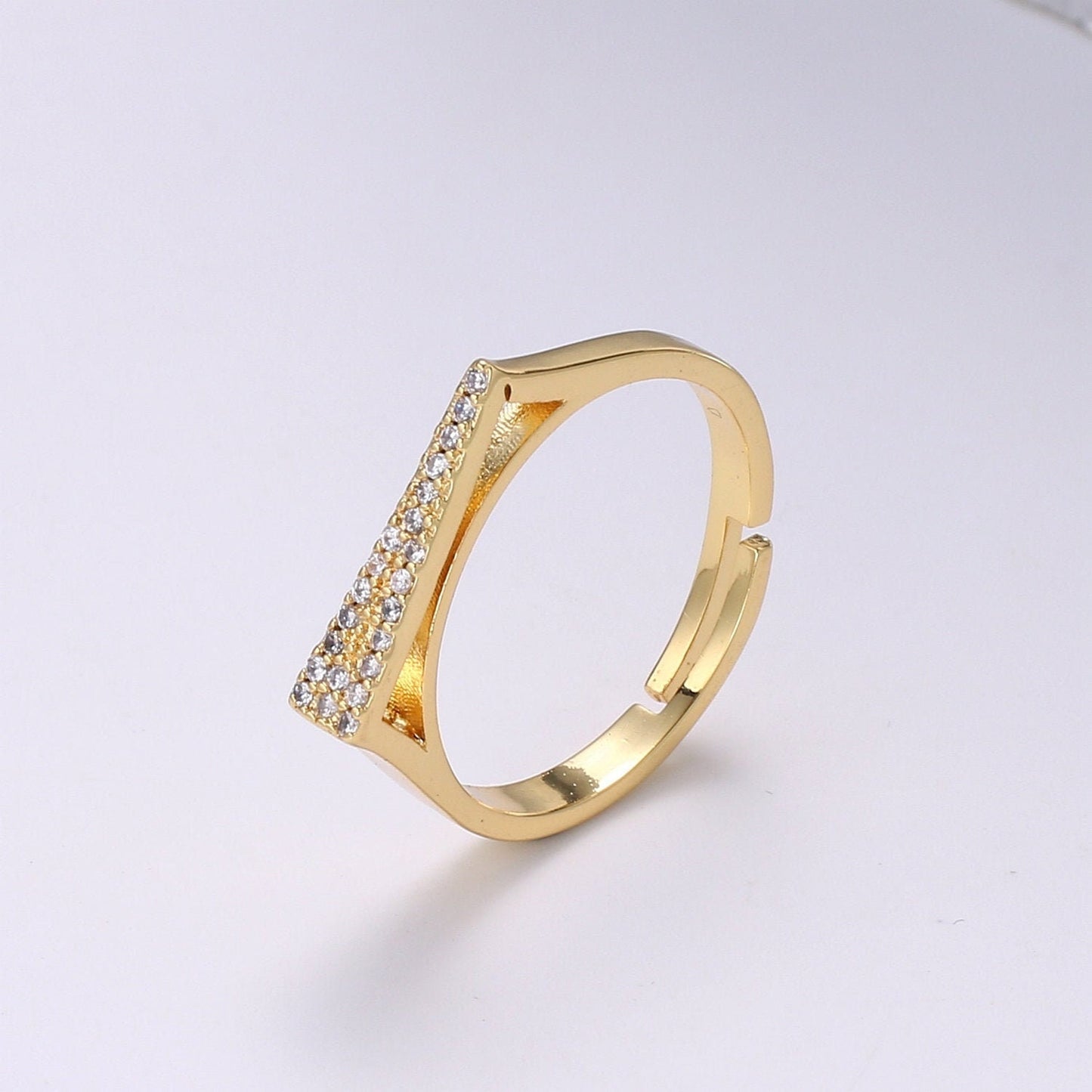 1pc Clear CZ Love Gold Ring, Dart Cubic Adjustable Gold Curb Ring, Simple Ring, Clear Cubic Zirconia Ring,Ring-350
