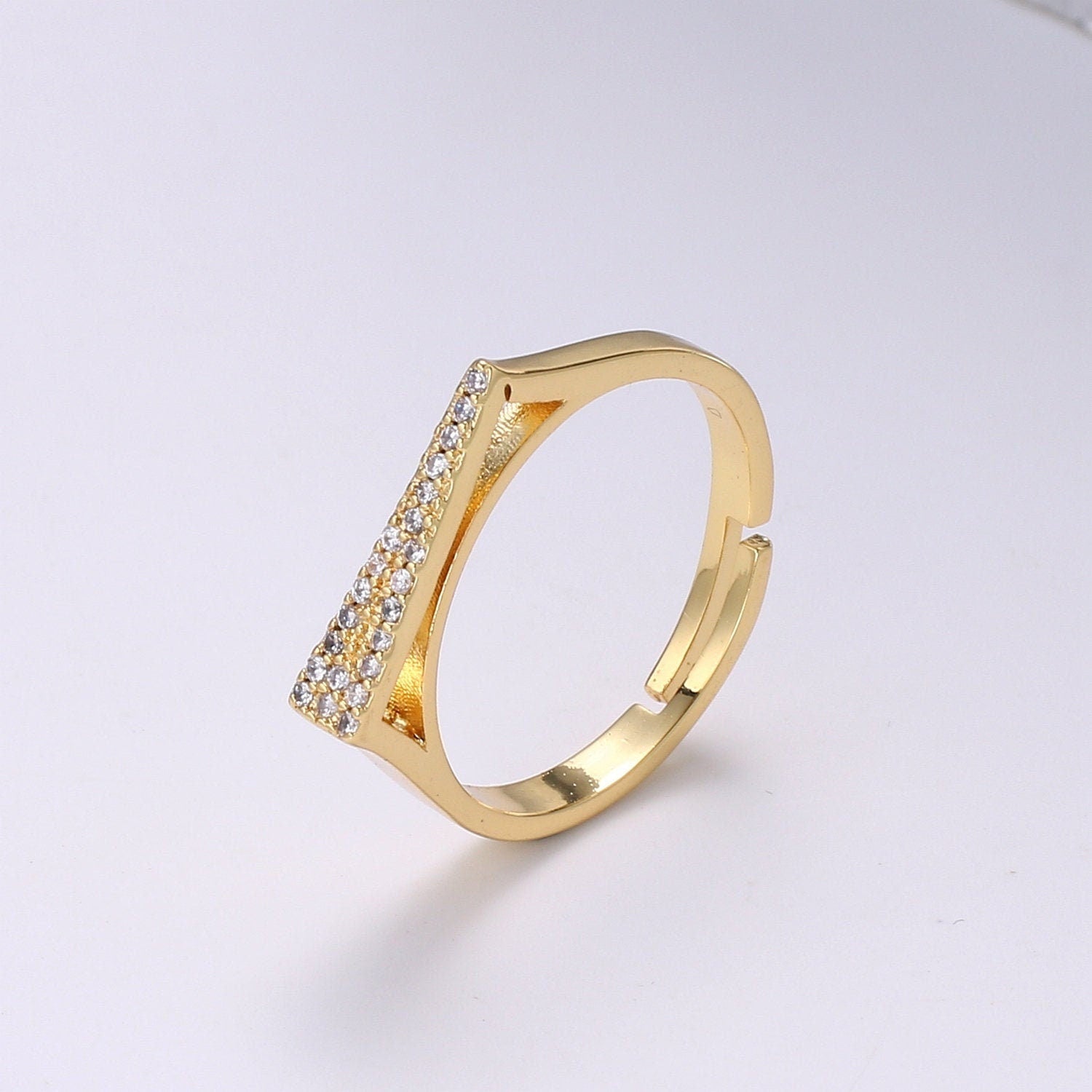 1pc Clear CZ Love Gold Ring, Dart Cubic Adjustable Gold Curb Ring, Simple Ring, Clear Cubic Zirconia Ring,Ring-350