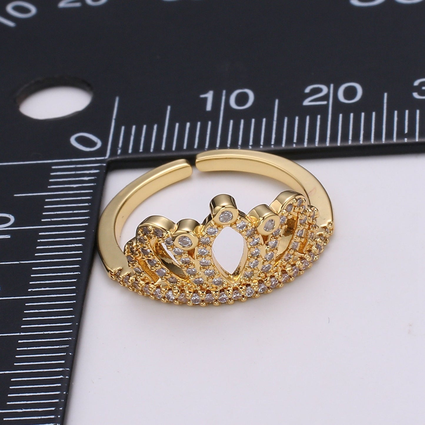 Crown Cubic Mini Pendant, Queen Cubic Pave 24K Gold Plated Charm Ring, Solitaire CZ Pendant Double Ring, Dainty ring Charm, R-440