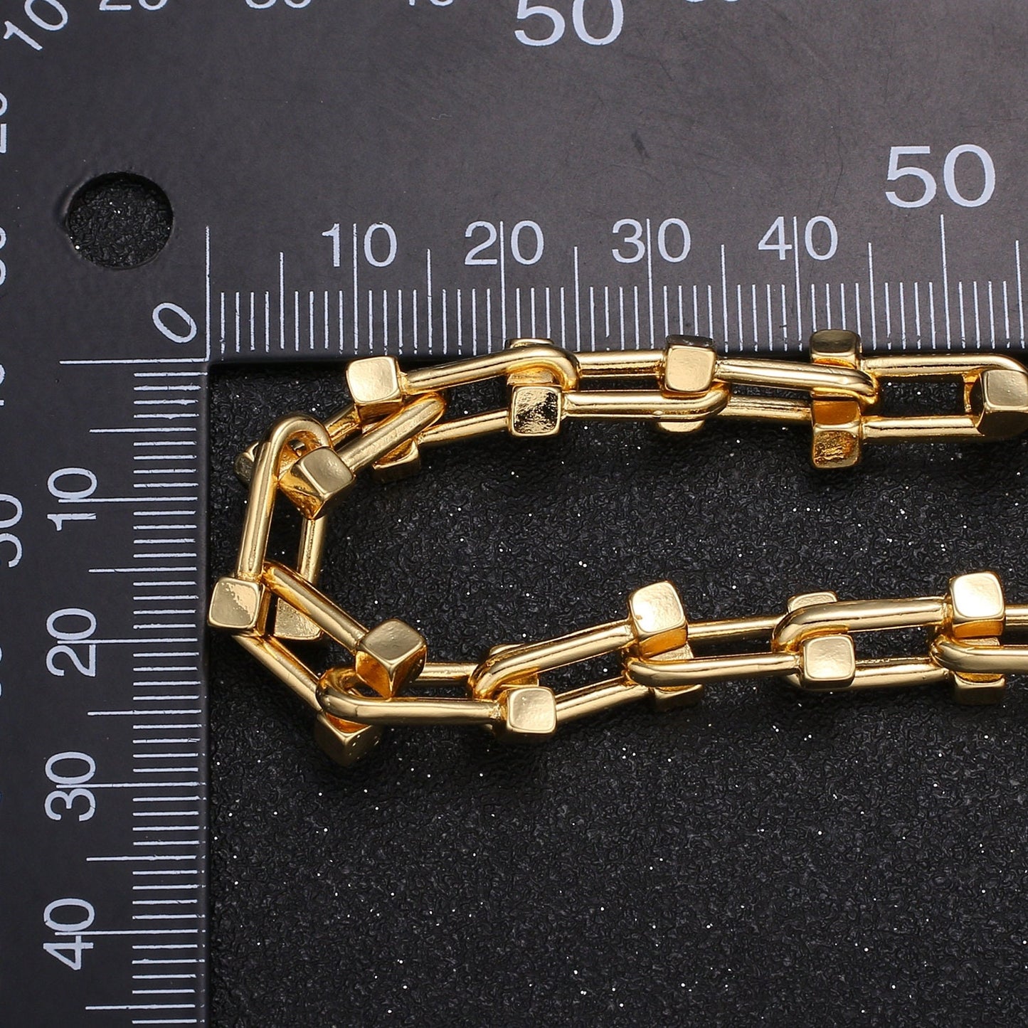 Horse Shoe Gold Cable Chain by Feet U Link Box Diamond Cut End Chain by Yard, Open Chain,Thickness is 1.8 mm,Roll-463