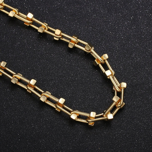 Horse Shoe Gold Cable Chain by Feet U Link Box Diamond Cut End Chain by Yard, Open Chain,Thickness is 1.8 mm,Roll-463