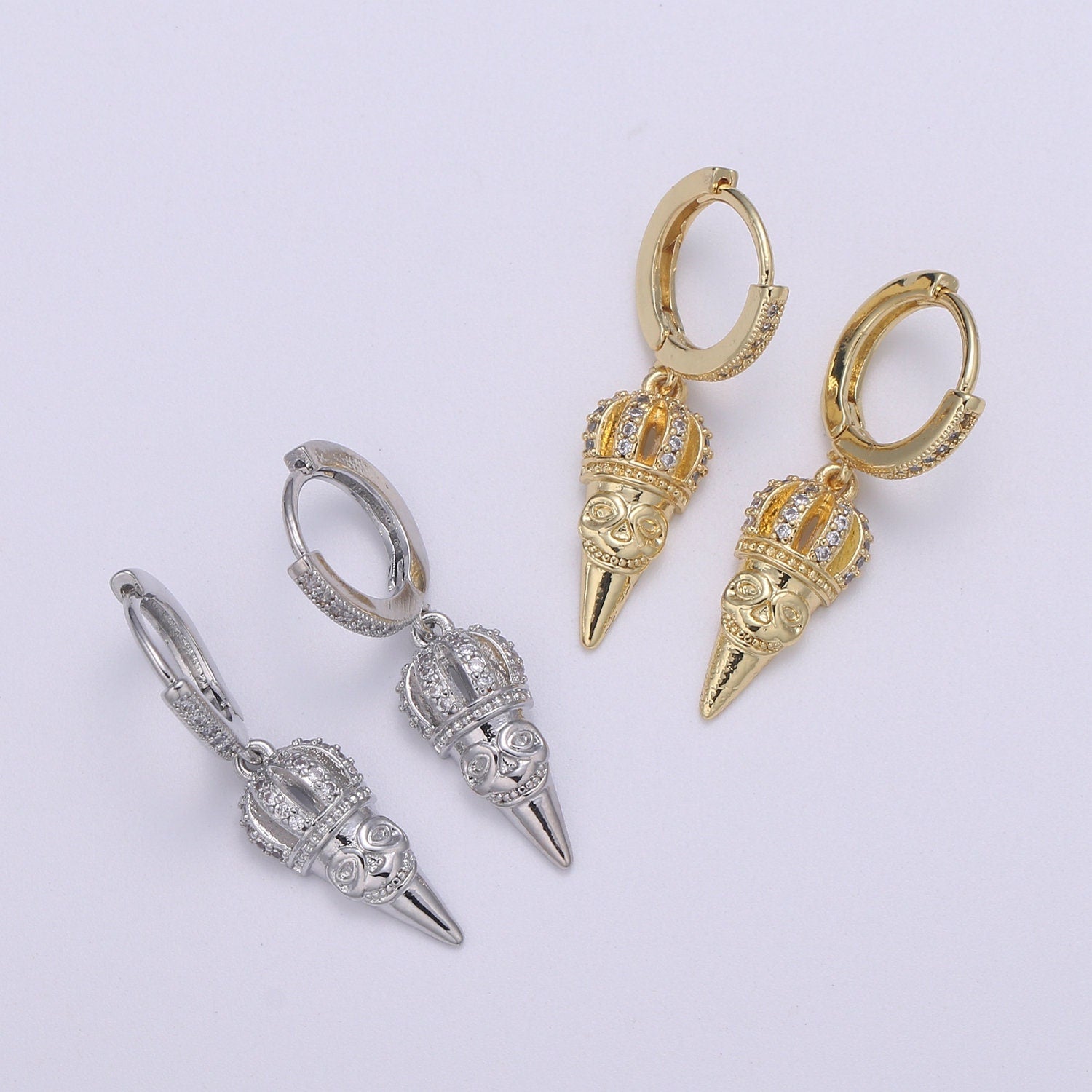 14k Gold spike earring, Spike hoop earrings, Pendulum huggie, Gift for her, Tiny hoop earrings, bridesmaid gift, Dangle earrings