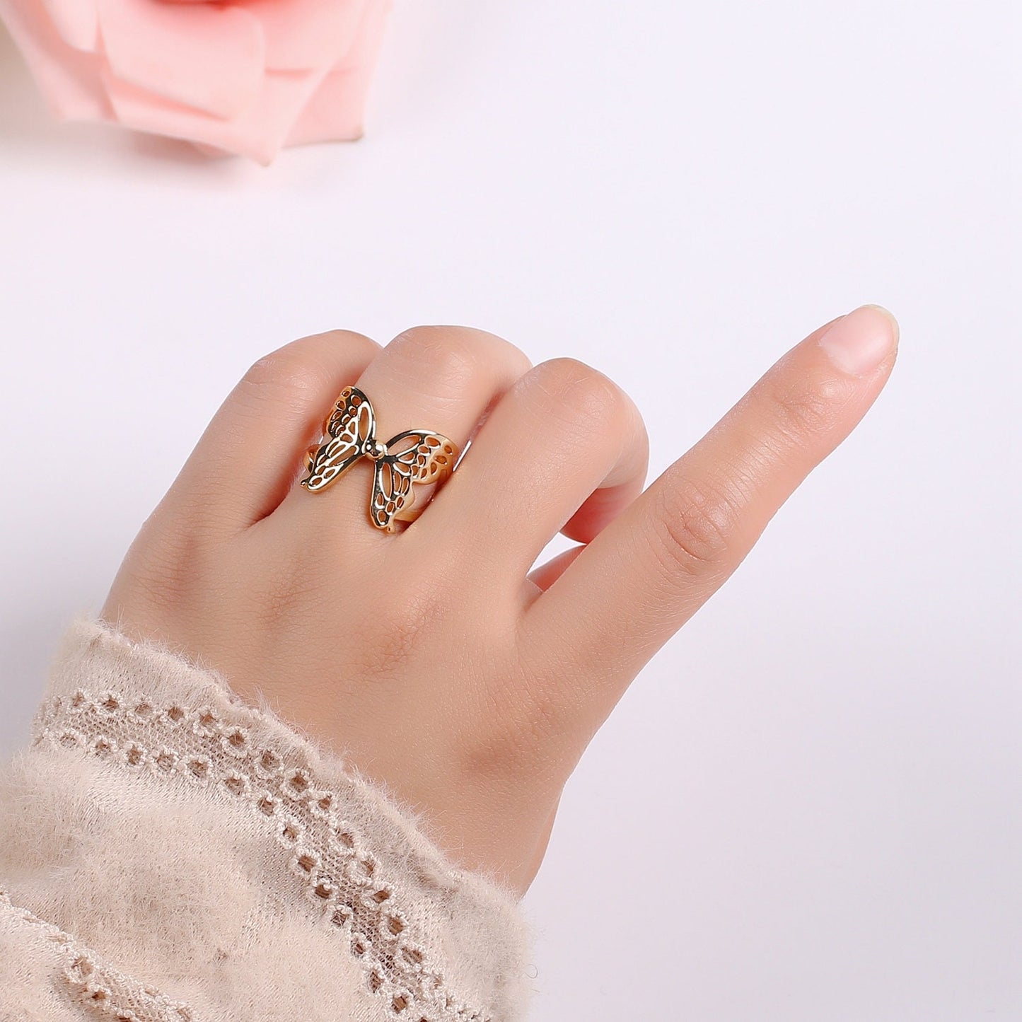 Dainty Butterfly Ring, Adjustable Gold Ring, Simple Mariposa Ring, Animal Lover Ring for Minimalist jewelry Everday Wear- R500