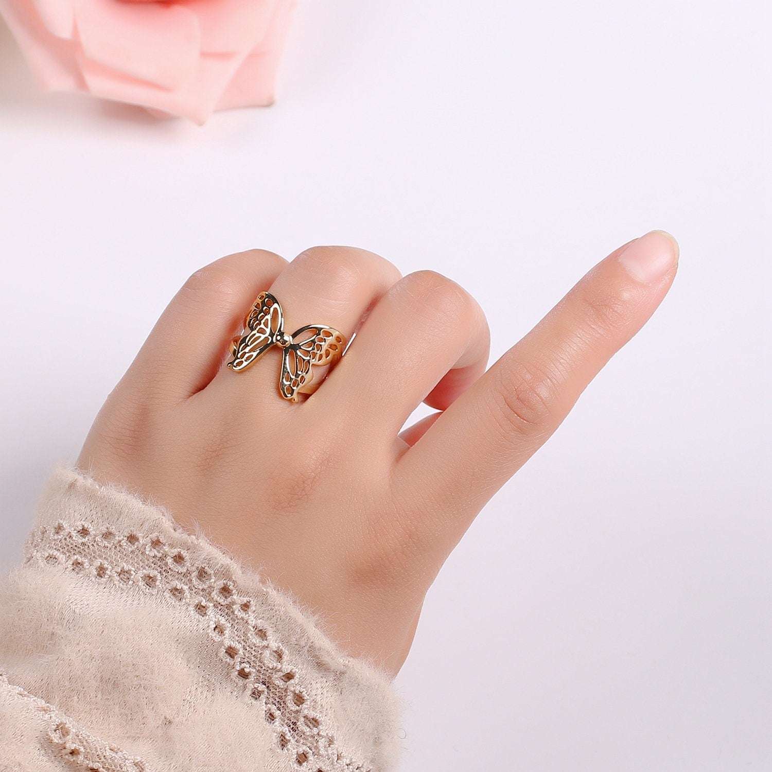 Dainty Butterfly Ring, Adjustable Gold Ring, Simple Mariposa Ring, Animal Lover Ring for Minimalist jewelry Everday Wear- R500