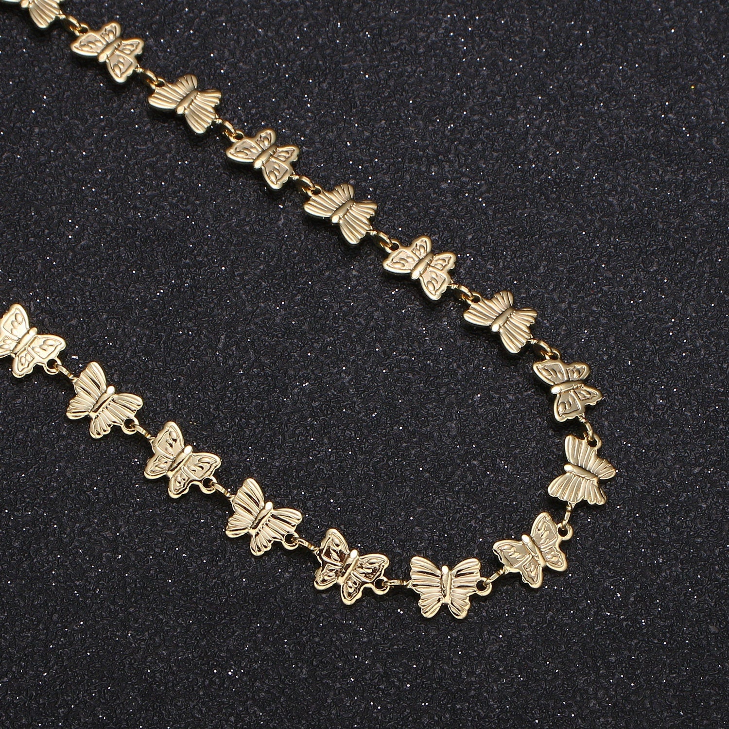 Butterfly Charm 14K Gold Chain by Yard, Fancy Charm Chain, Wholesale bulk Roll Chain for Jewelry Making, Thickness 0.6mm, Roll- 458