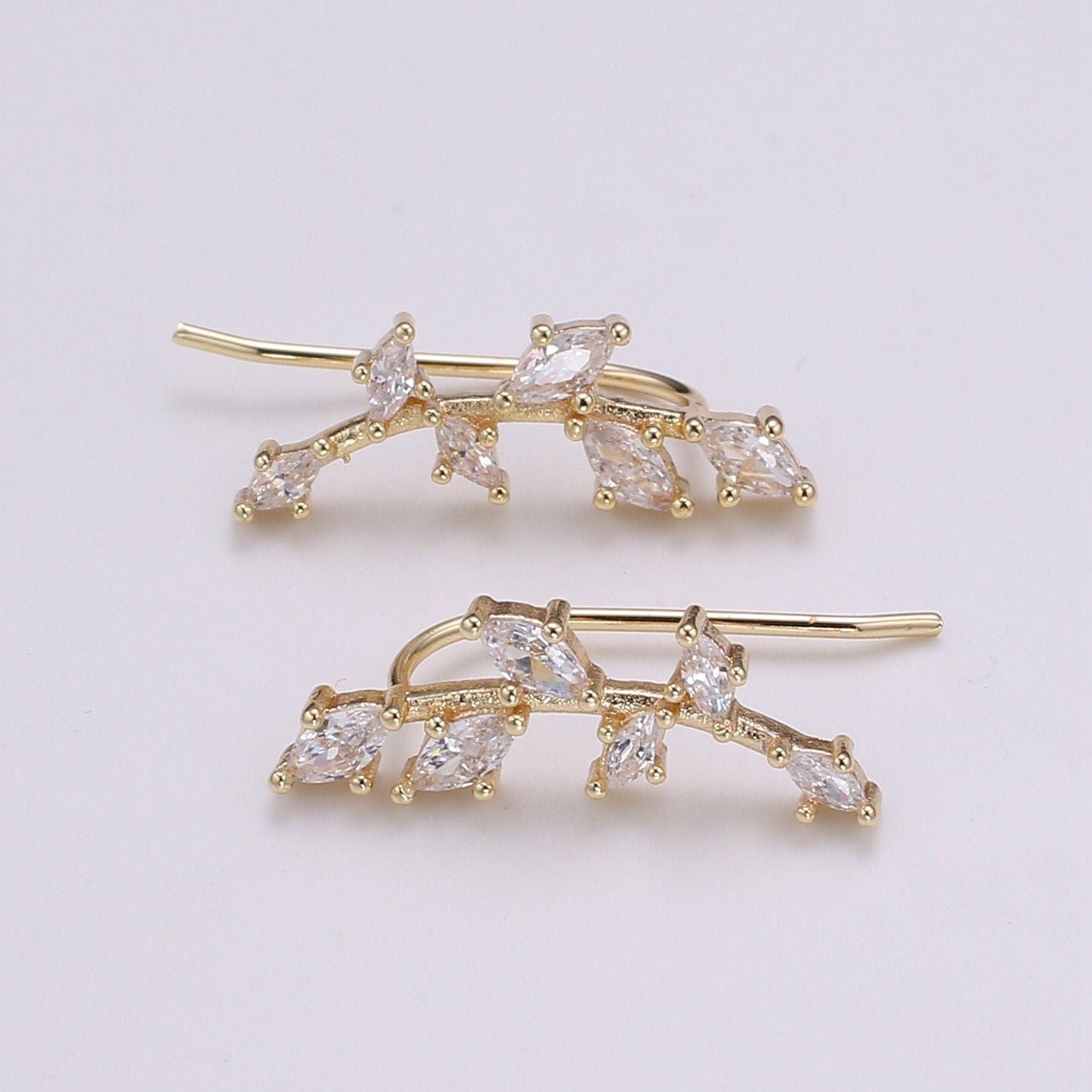 1 Pair Wheat Fruit Cubic Pave Gold Drop Earring Bran Pave CZ Hook Closure Earring, Gold Micro Pave Earcuff, Earring Clips, P-010