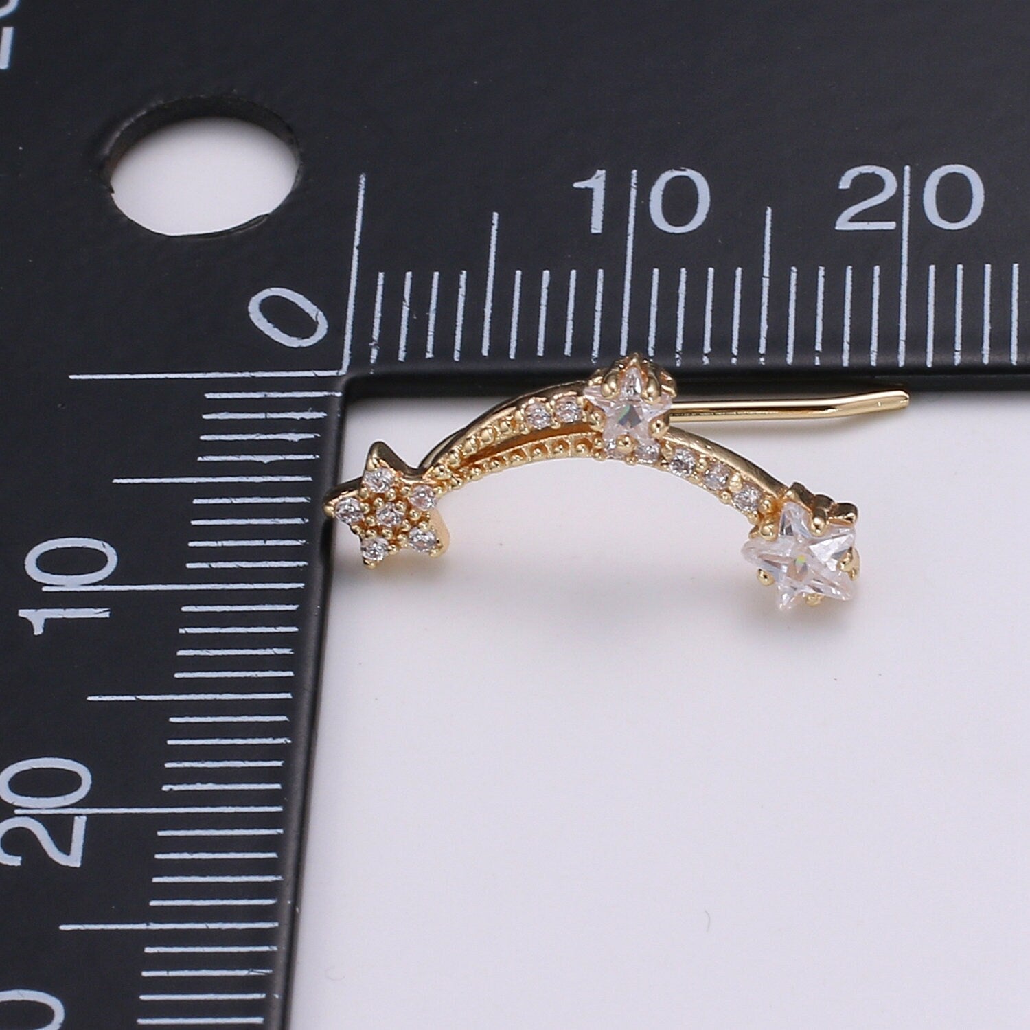 1 Pair Milkyway Cubic Pave Gold Drop Earring Star Pave CZ Hook Closure Earring, Celestial Gold Micro Pave Earcuff, Earring Clips, P-008
