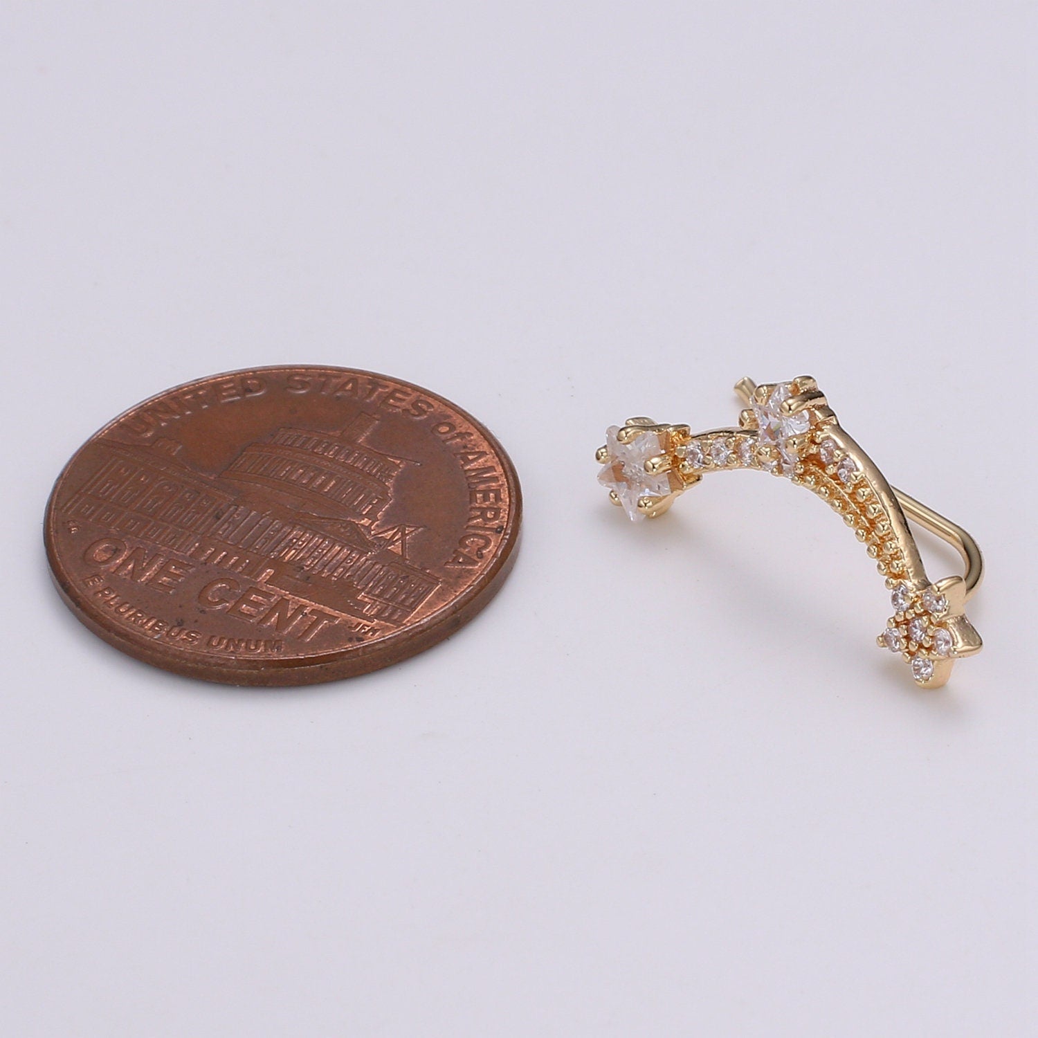 1 Pair Milkyway Cubic Pave Gold Drop Earring Star Pave CZ Hook Closure Earring, Celestial Gold Micro Pave Earcuff, Earring Clips, P-008