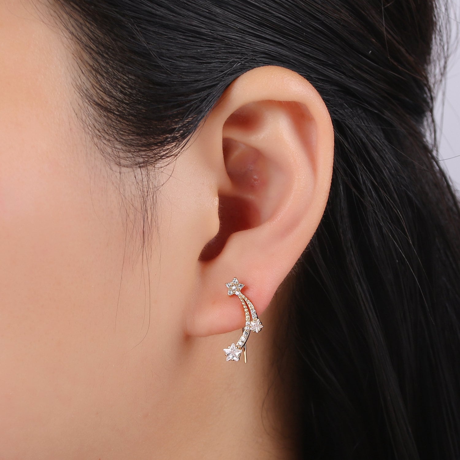 1 Pair Milkyway Cubic Pave Gold Drop Earring Star Pave CZ Hook Closure Earring, Celestial Gold Micro Pave Earcuff, Earring Clips, P-008