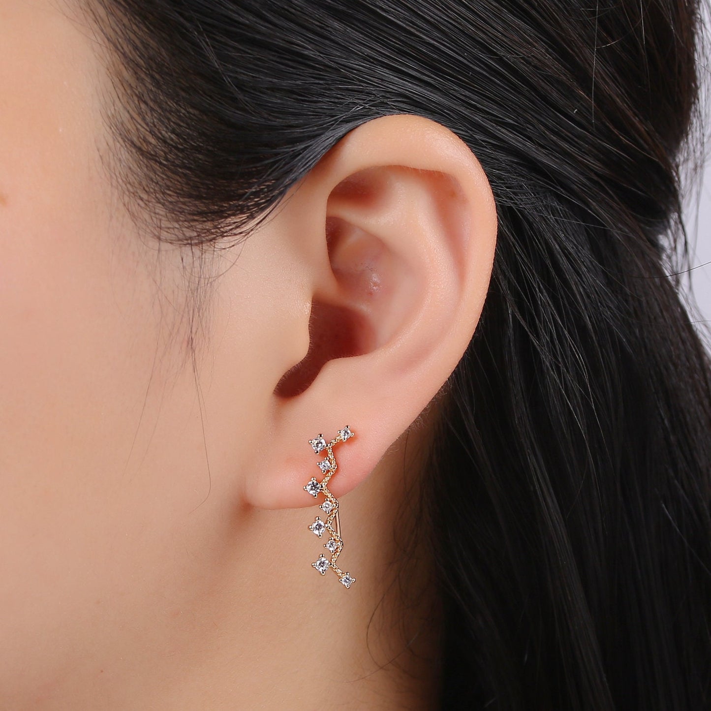 1 Pair Jewel Cubic Pave Gold Drop Earring Star Pave CZ Hook Closure Earring, Celestial Gold Micro Pave Earcuff, Earring Clips, P-009