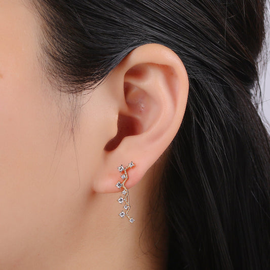 1 Pair Jewel Cubic Pave Gold Drop Earring Star Pave CZ Hook Closure Earring, Celestial Gold Micro Pave Earcuff, Earring Clips, P-009