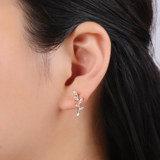 1 Pair Wheat Fruit Cubic Pave Gold Drop Earring Bran Pave CZ Hook Closure Earring, Gold Micro Pave Earcuff, Earring Clips, P-010