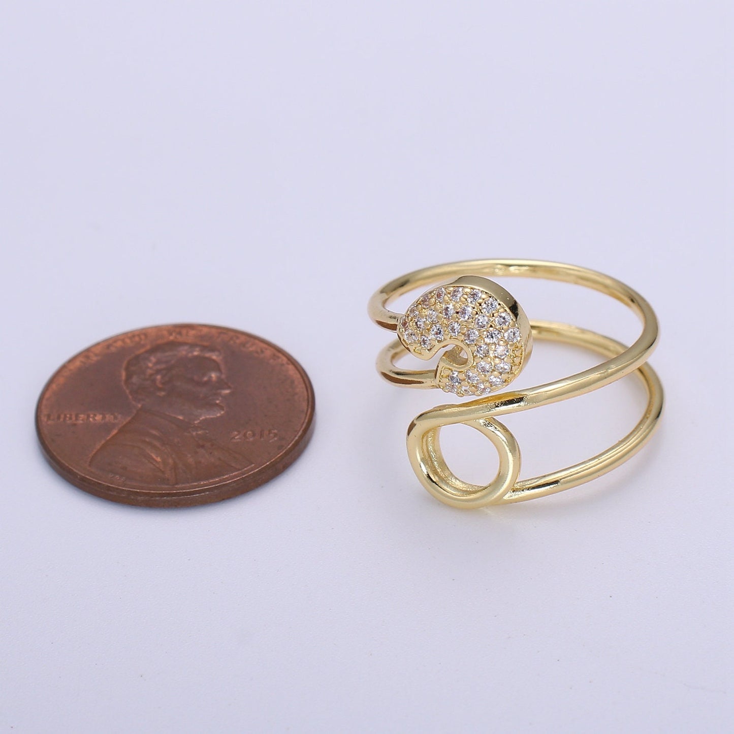 Safety pin ring Cz Swirl ring Eternity ring Eternity band Fashion ring Safety pin jewelry Gold ring Stacking ring US Size 6 Ring 0277