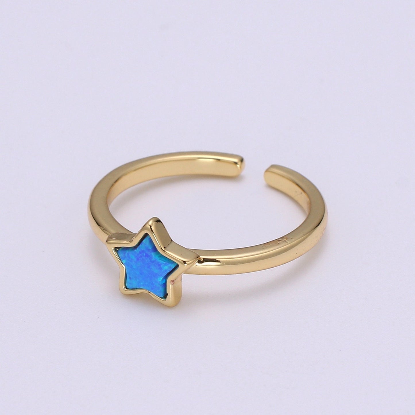 1x 24K Gold Opal Ring Star Blue Opal Ring, Solitaire White Opal Open Ring Gold Adjustable Ring for Stabckable Jewelry